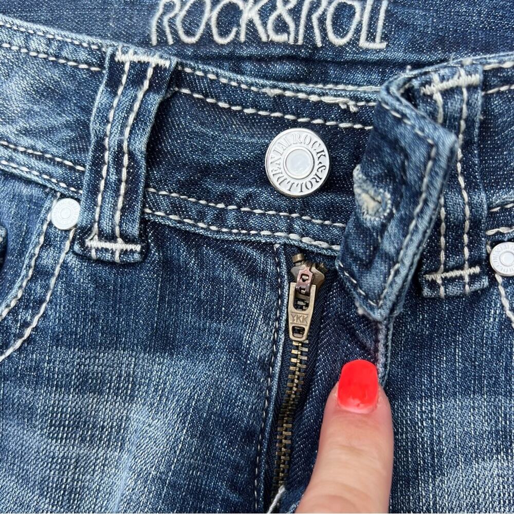 Rock & Roll Cowgirl mid rise boot cut jeans embroidered bling pocket 24x34 NEW - Picture 5 of 8